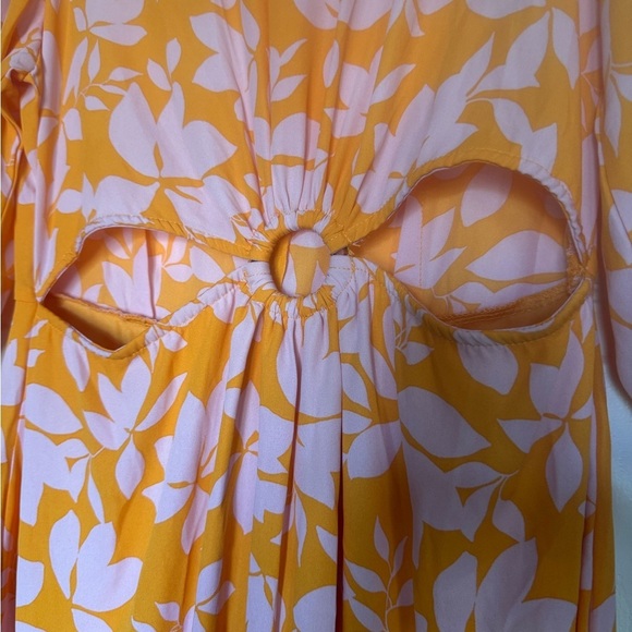 Orange and Pink Midi Dress with Bishop Sleeves - Picture 5 of 5